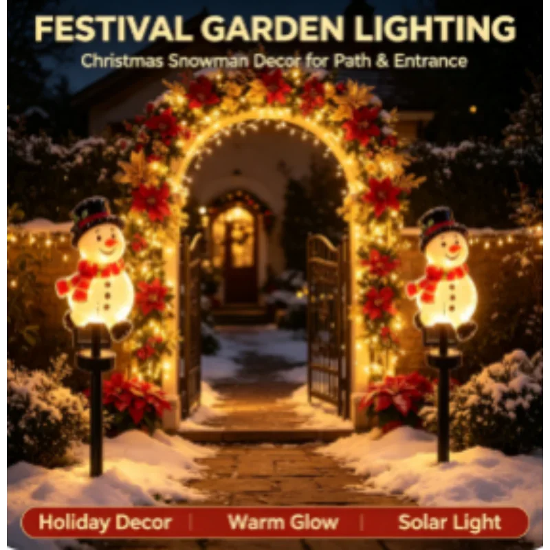 Solar Christmas Snowman Pathway Lights Weatherproof Outdoor Stake Lamp Decorative LED for Garden Yard Backyard Lawn Patio Decor