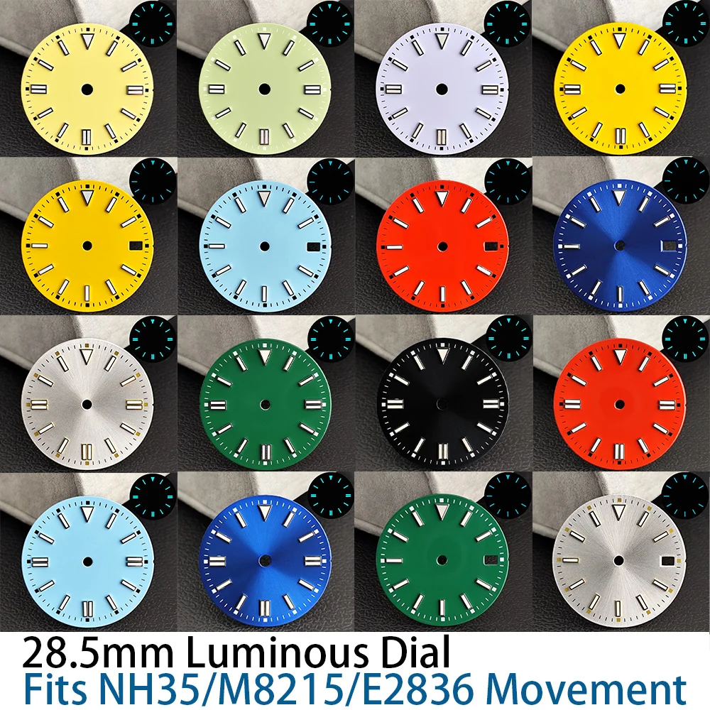28.5mm NH35 Dial Fits NH35/NH36/M8215/E2836 Movement Watch Accessories Blue Luminous NH35 Hands Watches For Men