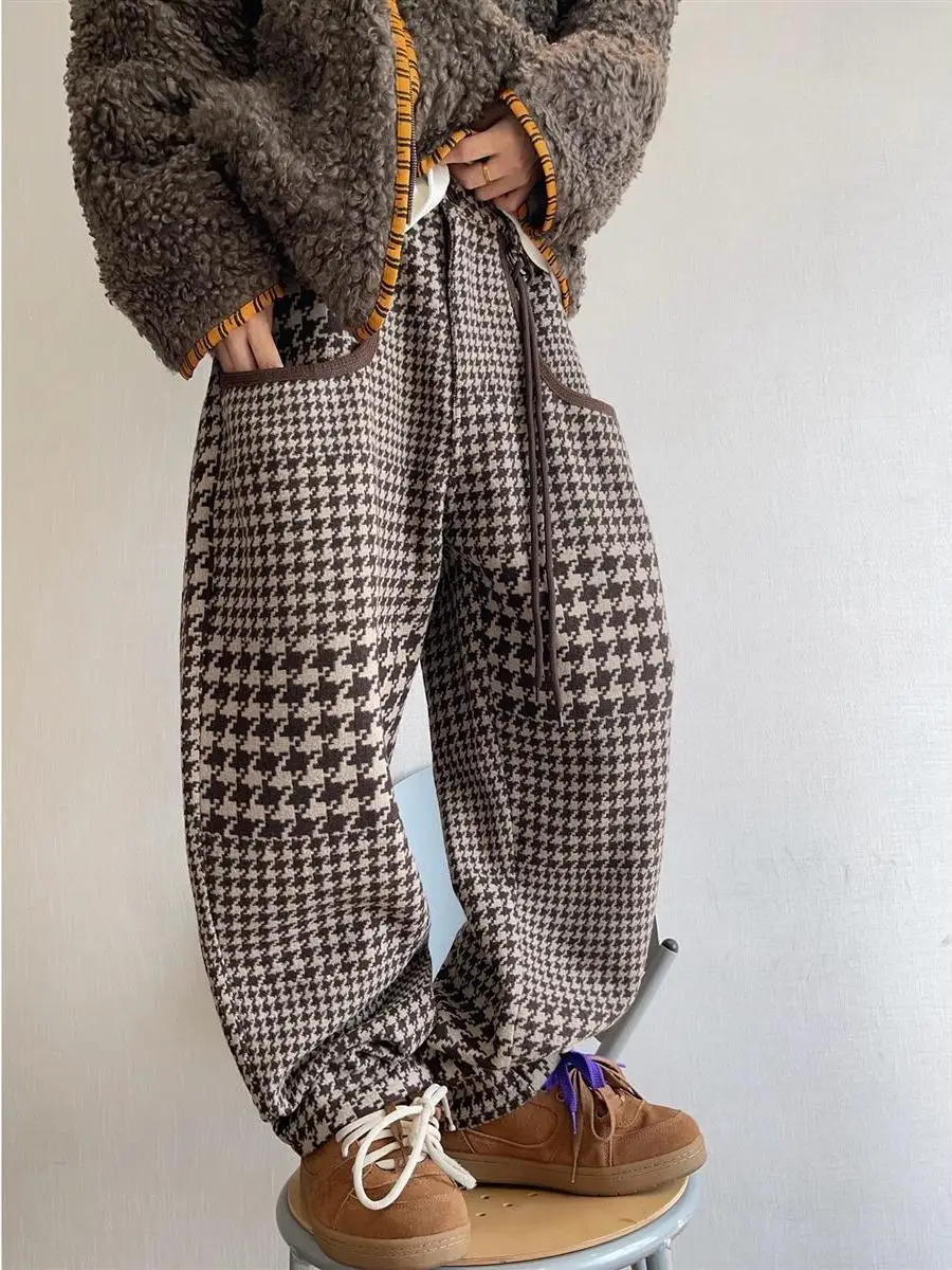 

Мужские повседневные брюки Extra Large 300 Pou в необычную клетку, зимние, новые, винтажные, утепленные, широкие, длинные