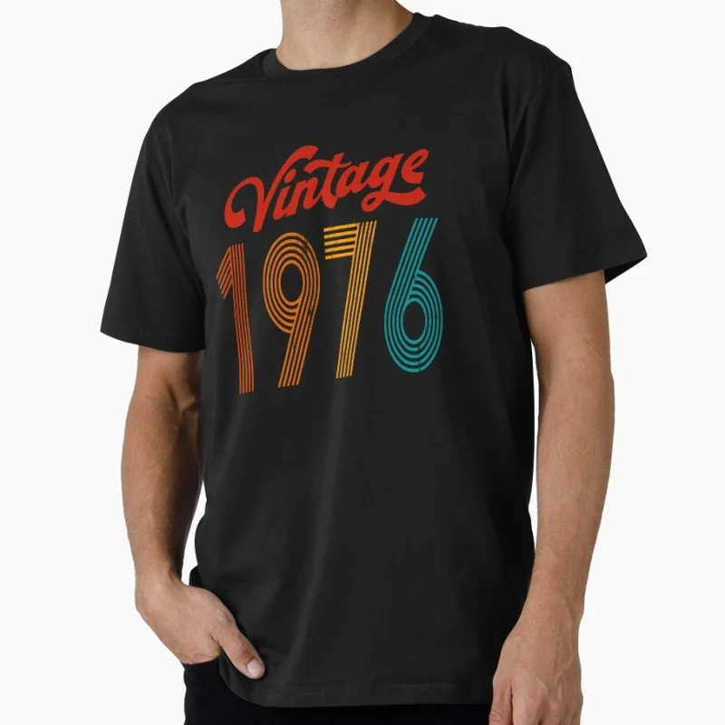 

70s Retro Born in 1976 vintage 50th birthday gift Gift T shirt Men's 100% cotton Short Sleeve Graphic clothes All size tee S-6XL