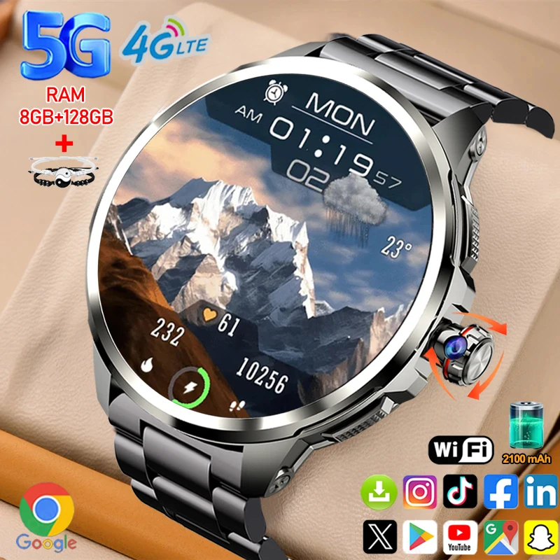 

4G/5G New Smart Watch 1.95 inch 680*680 AMOLED Screen 8GB+128GB RAM 900W Camera GPS WIFI Google APP Download SIM Card Smartwatch