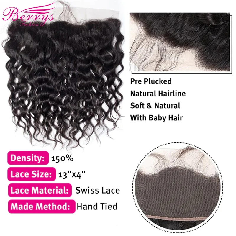 Water Wave 13x6 HD Lace Frontals Brazilian 13x4 Small Knot Natural Hairline 4x4 Virgin Hair Extensions Transparent Lace Frontal