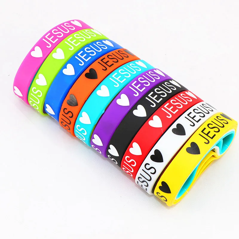 20pcs Natural Silicone Bangle Bracelets Jesus Loves You Religious Fashion Jewelry Wristbands