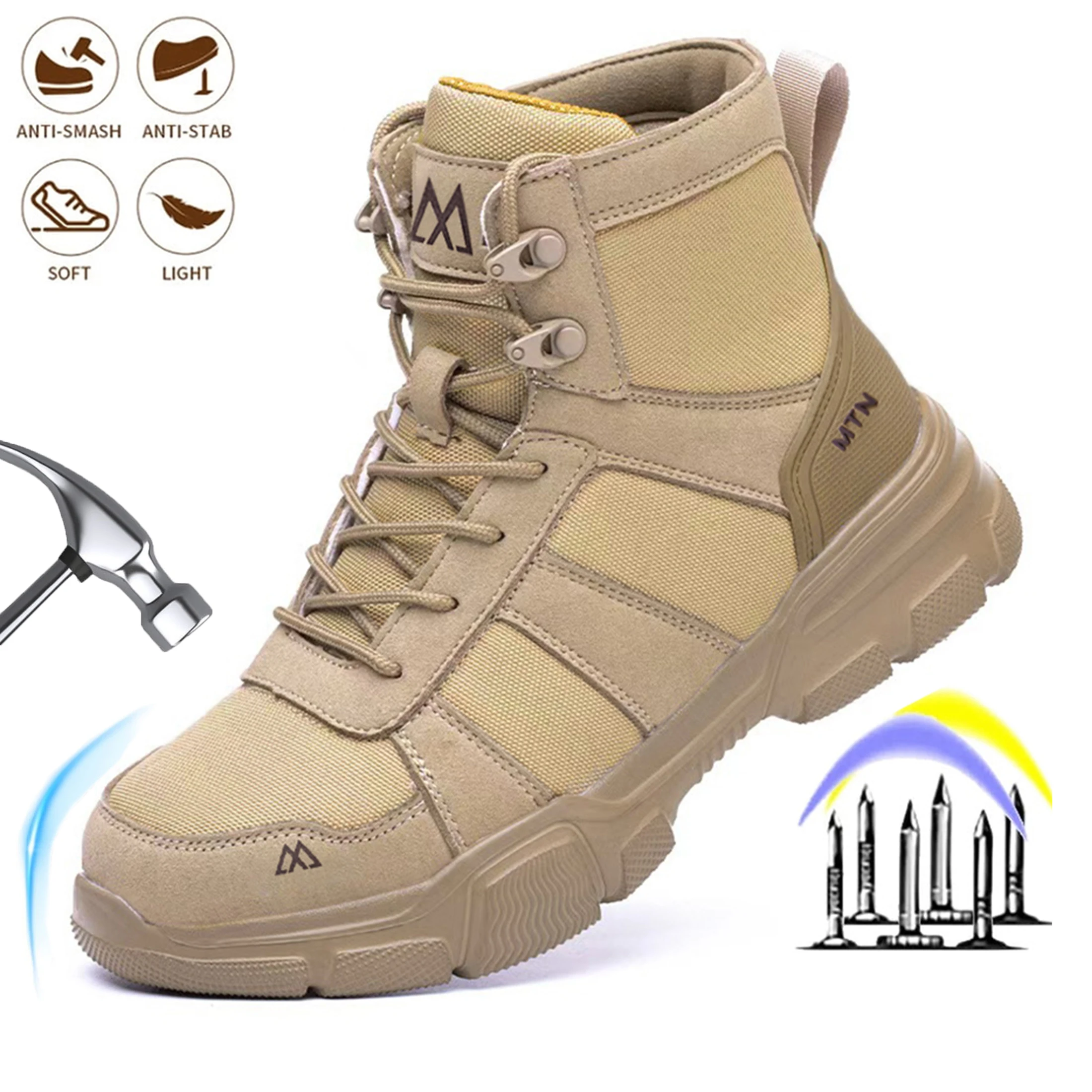 Men's Work Shoes Impact-Resistant Puncture-Proof Men's Safety Boots Durable  Factory-grade Comfortable  Outdoor Shoes for Men