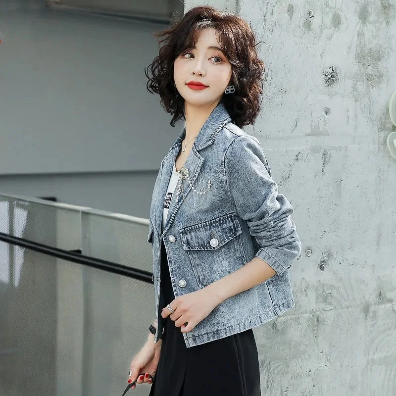 جديد 2025 معطف الدنيم سترة نسائية ربيع الخريف النسخة الكورية موضة قصيرة نمط كاوبوي البدلة جاكيتات علوية Mujer الأنثوية