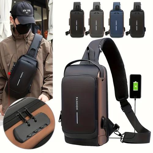 Bolso antirrobo con bloqueo de contraseña para hombre, bolso de pecho para hombre, Mochila pequeña deportiva informal, bolso de hombro tipo bandolera, bolso para motocicleta