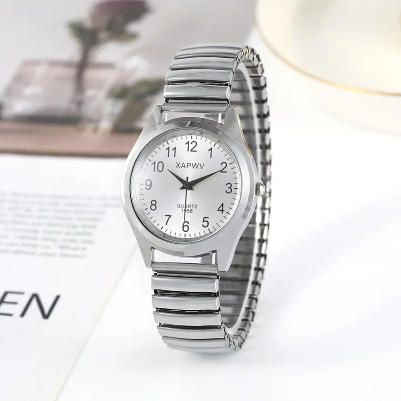 Man Women Couple Wrist Watches Stainless Steel Band Alloy Lovers Business Movement Wristwatch Elastic Strap Band Quartz Watch