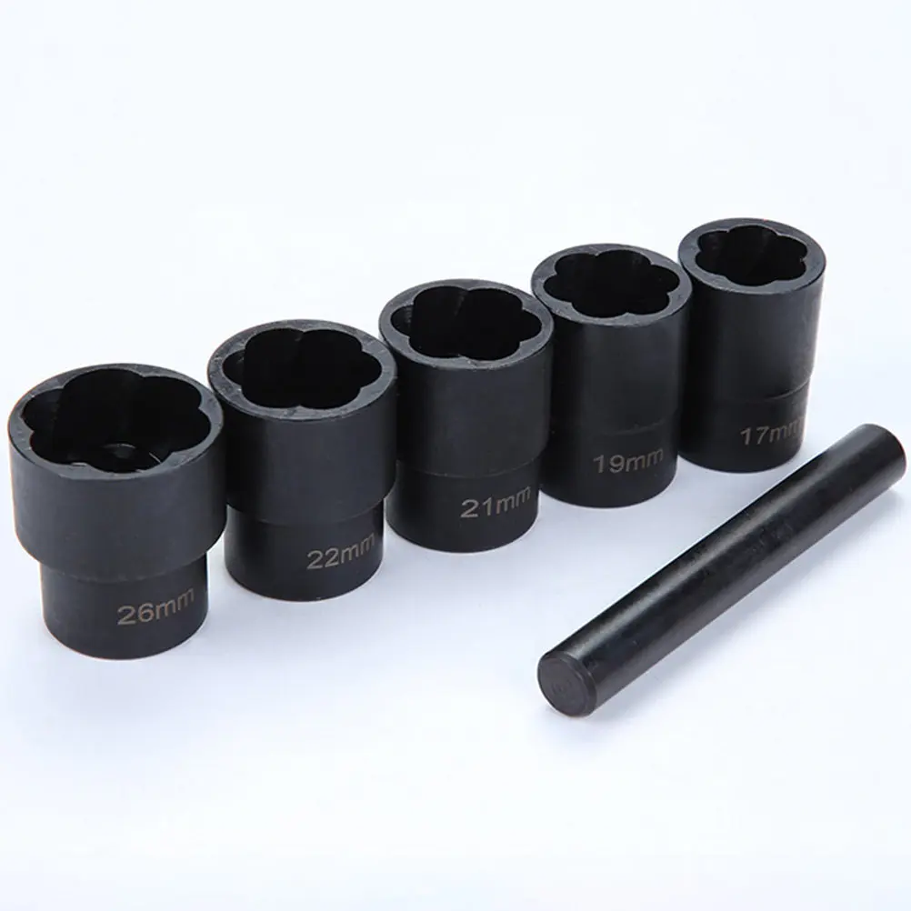 6Pcs Nut Socket Set Black Oxidized Surface Wear-Resistant Rust Bolt Extractors Convenient Car Repair Damaged Screw Extractors