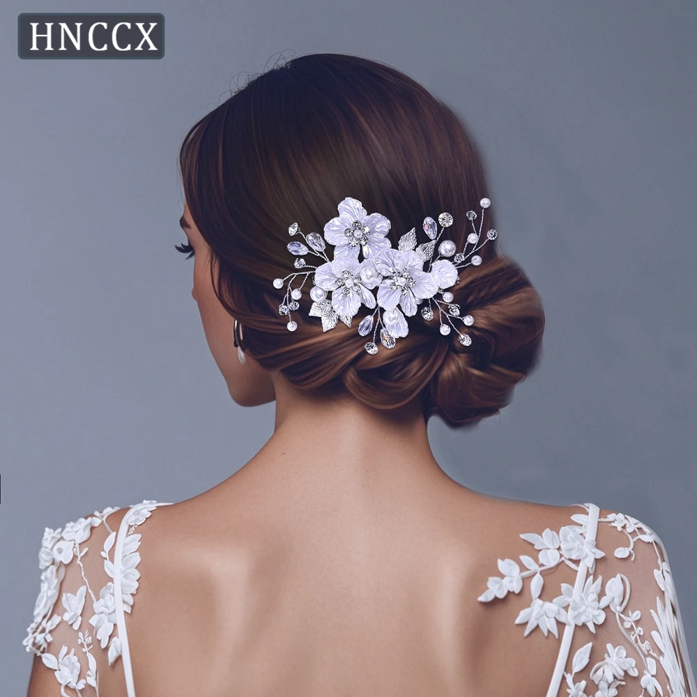 

HNCCX Silver Color Flower Hair Clips Handmade Wedding Duckbill Clips Hair Accessories Women Bride Headpieces Side Tiara CP762