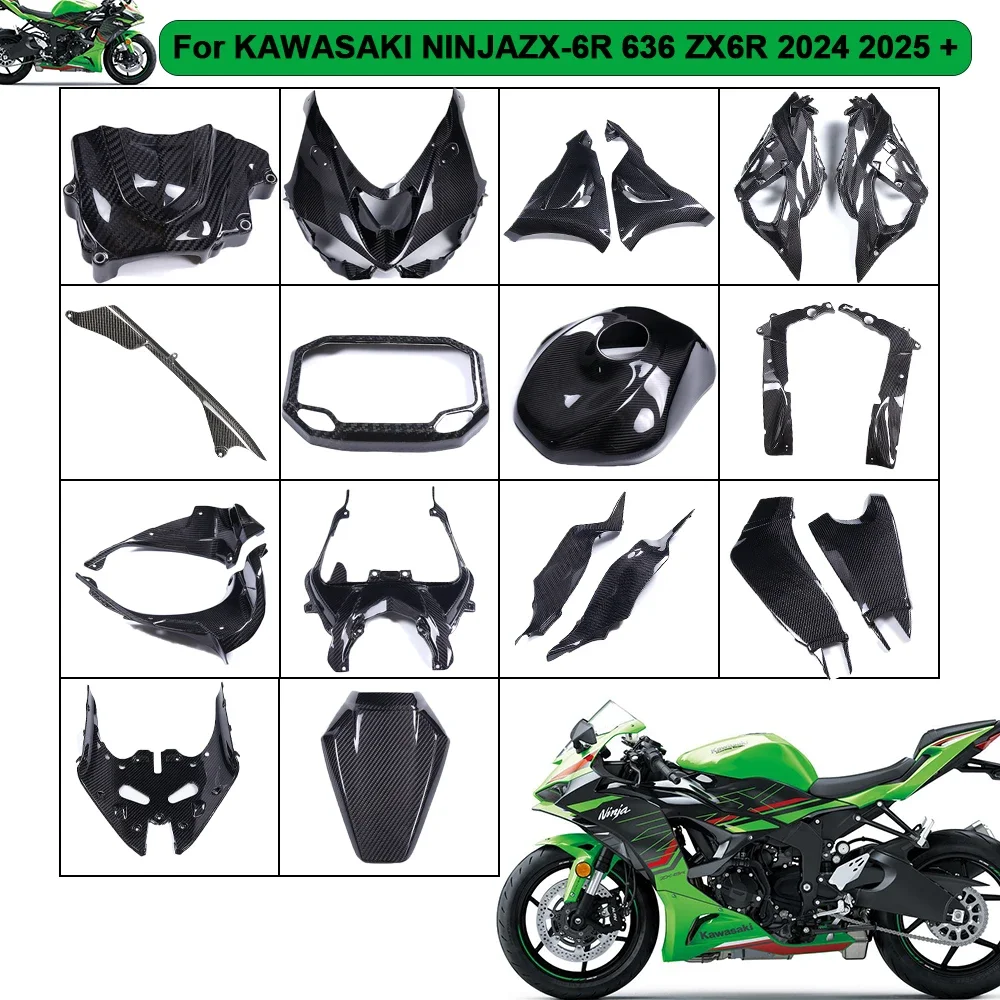 

For Kawasaki ZX6R 636 ZX-6R 2024 2025 Motorcycle Pure Full Carbon Fiber Retrofit Parts Fenders Cover Panels Cowl Fairing Kits