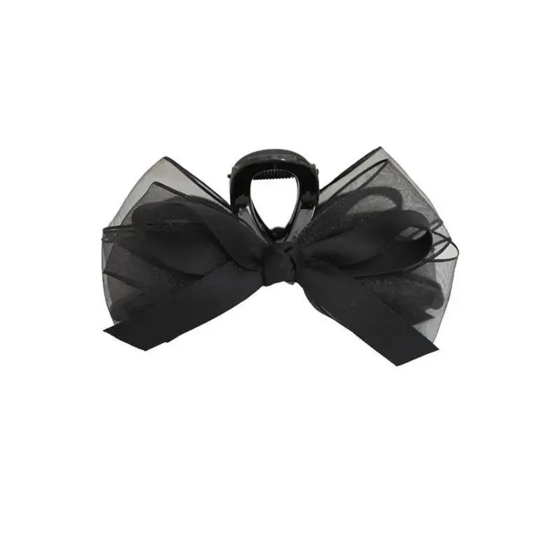 1pc Black Mesh Bow, Grab Clip, Multiple Hair Clips, High-end Headpiece, Elegant Shark Clip view 5