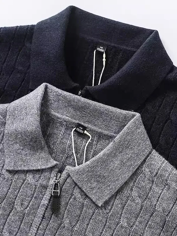 

00% чистая шерсть, американский вязаный свитер Ne, повседневная мода для мужчин, Thiened Long Sve, застежка-молния, повседневная одежда