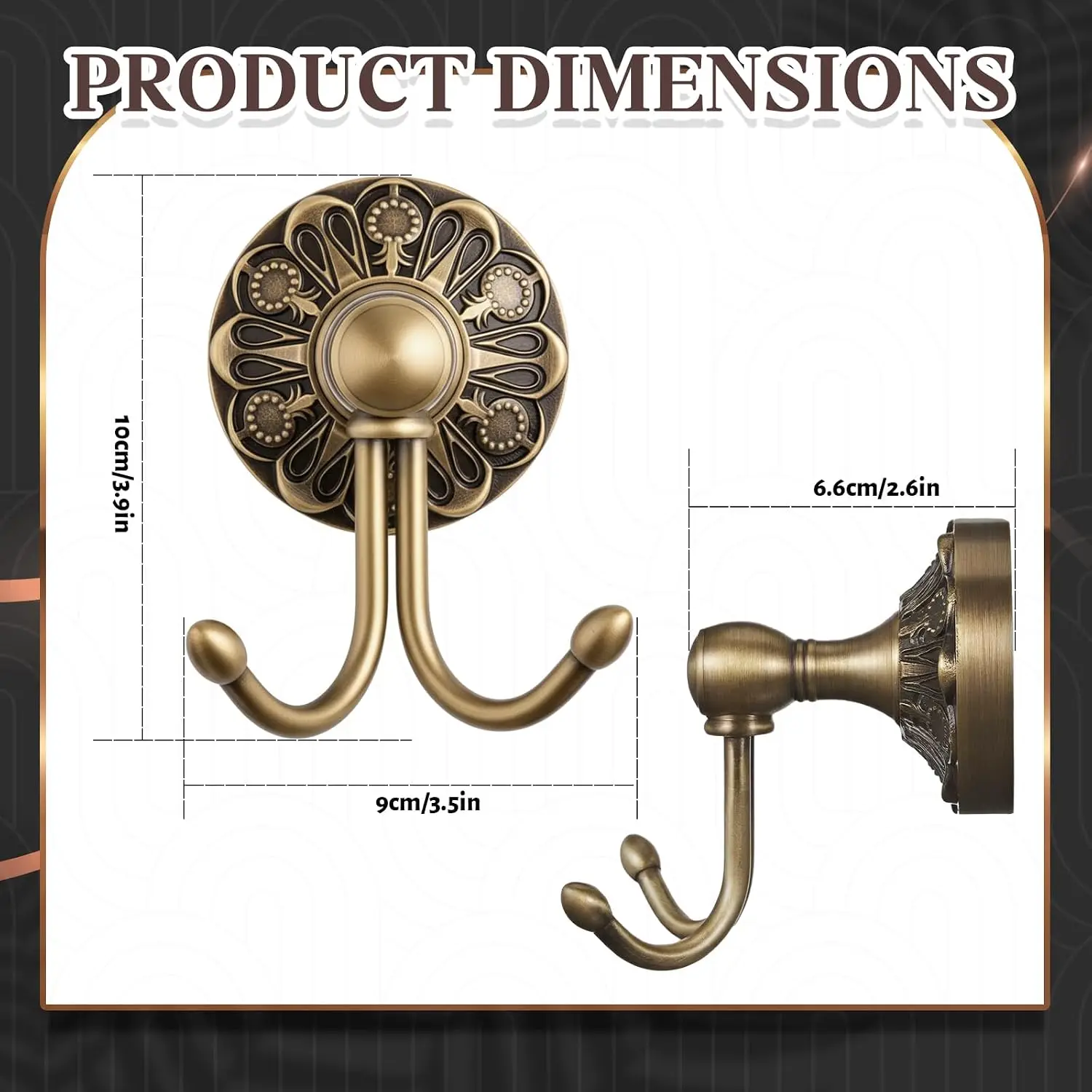 4 Pack Antique Towel Hooks Wall Mounted, Brass, Double