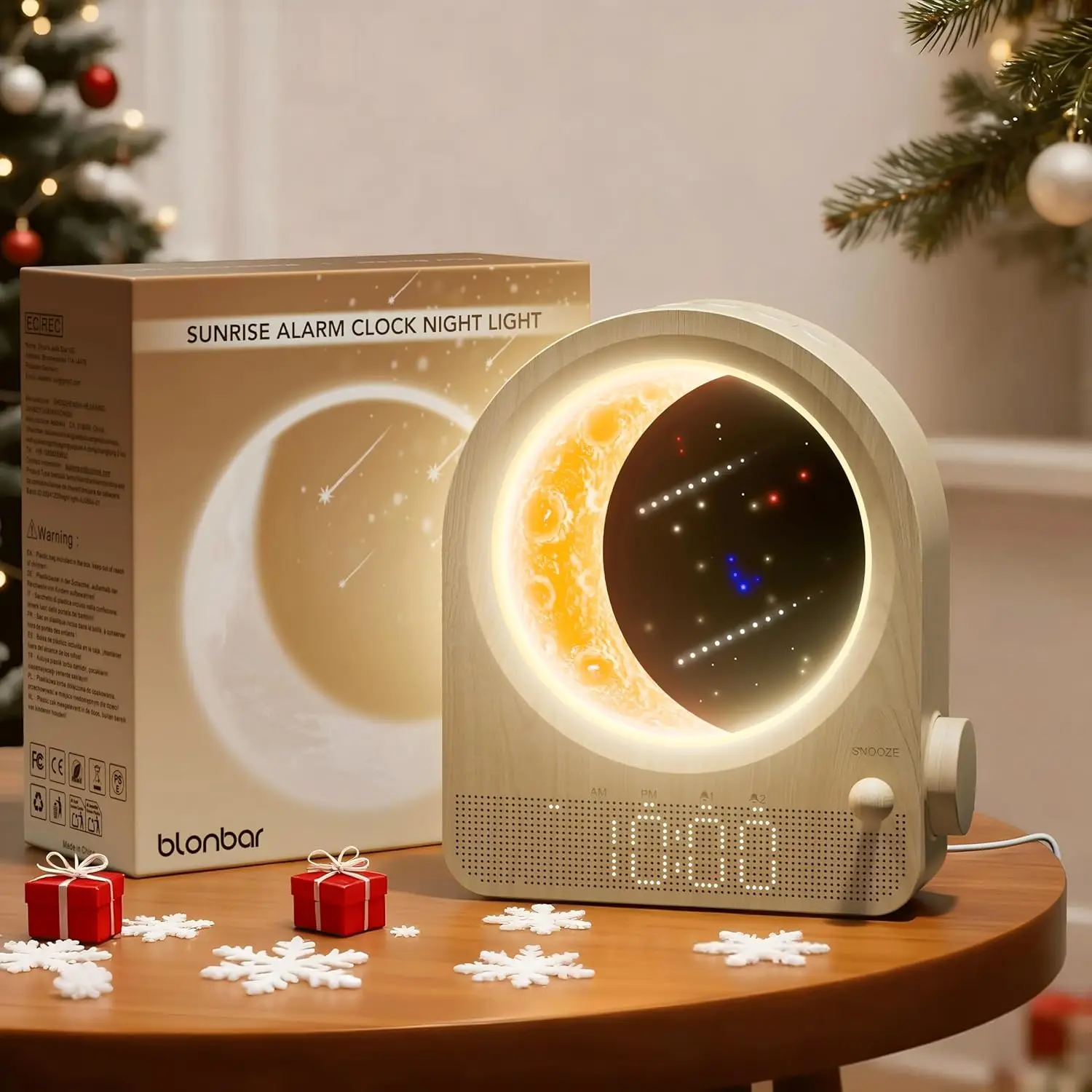 

Dimmable Sunrise Alarm Clock with Moon Lamp, 10 Natural Sounds & Dual Alarms for Gentle Wake-Up