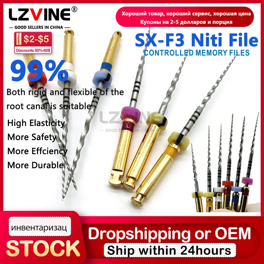 

6Pcs/Box Dental Gold Flexible Files Endo Rotary File Silver Endodontic Files 21/25/31mm Nickel Titainium Dentistry Instrument s1