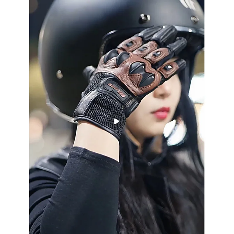 

VND Breathable Soft Leather Motorcycle Full Finger Gloves Rider Retro Riding Motorcycle Glove Spring Summer Motorcyclist Luvas