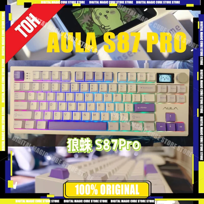 

Механическая клавиатура Aula S87 Pro, беспроводная трехрежимная прокладка RGB с возможностью горячей замены, пользовательская игровая клавиатура для киберспорта, аксессуары для ноутбуков