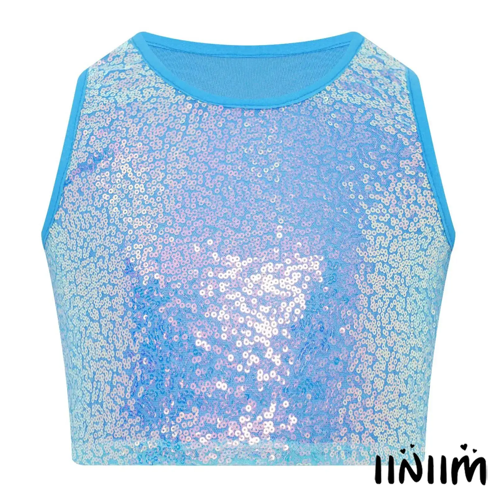 

Sleeveless Sparkling Sequin Vest for Girls Soft Lining Breathable Glamorous Jazz Street Dance Top for Hip-Hop Stage Performance