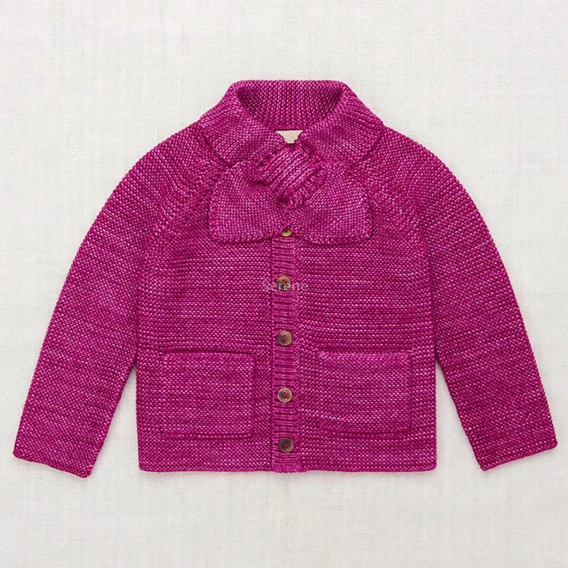 Girls' Clothes 2024 Autumn/winter New MP Dragon Fruit Cardigan Kids Tie Knitted Sweater Colored Cotton Sweater Jacket