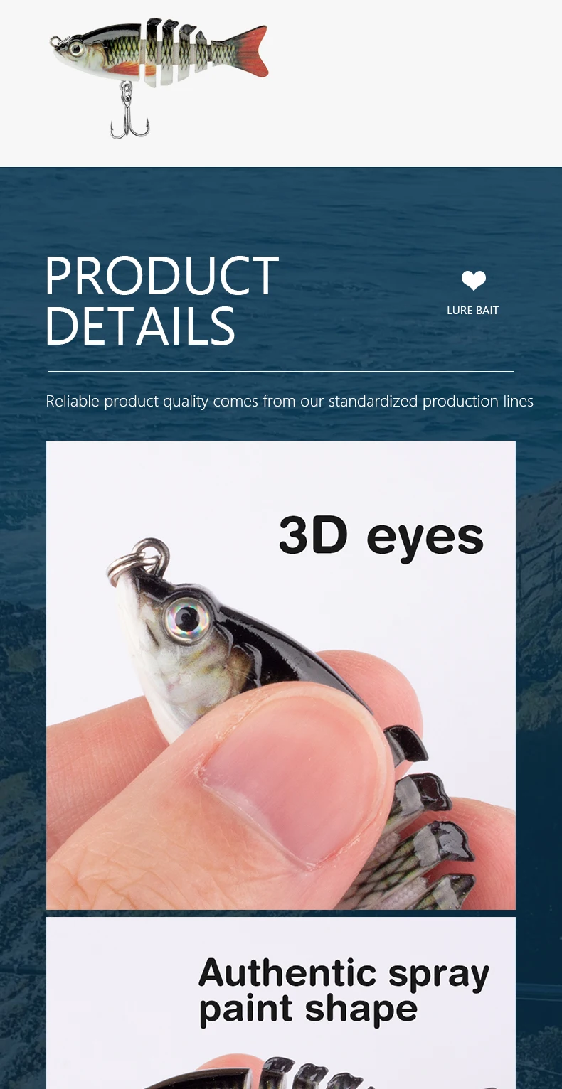 CIBO 1 Stück Mini-Multisegment-Fischköder, bionischer Hartköder, 6 cm/5 g, geeignet für das Angeln von Forellen, Barsch und Wels in Salzwasser und Süßwasser – Detail 5