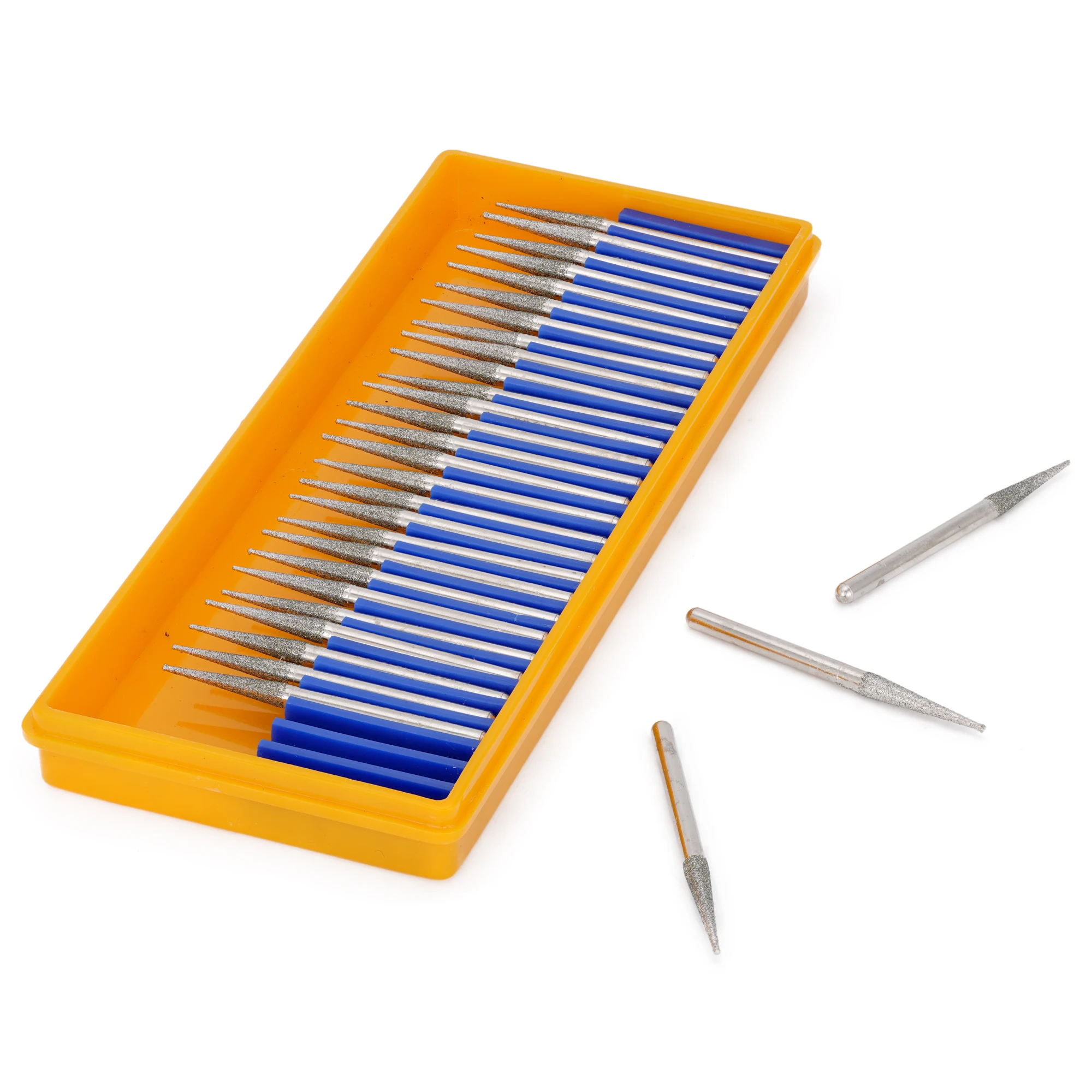 30Pcs 2.35/3mm Shank Diamond Rotary Burr Bits Set Tapered Point Grinding Head for Dremel Glass Stone Jewelry Lapidary Carving