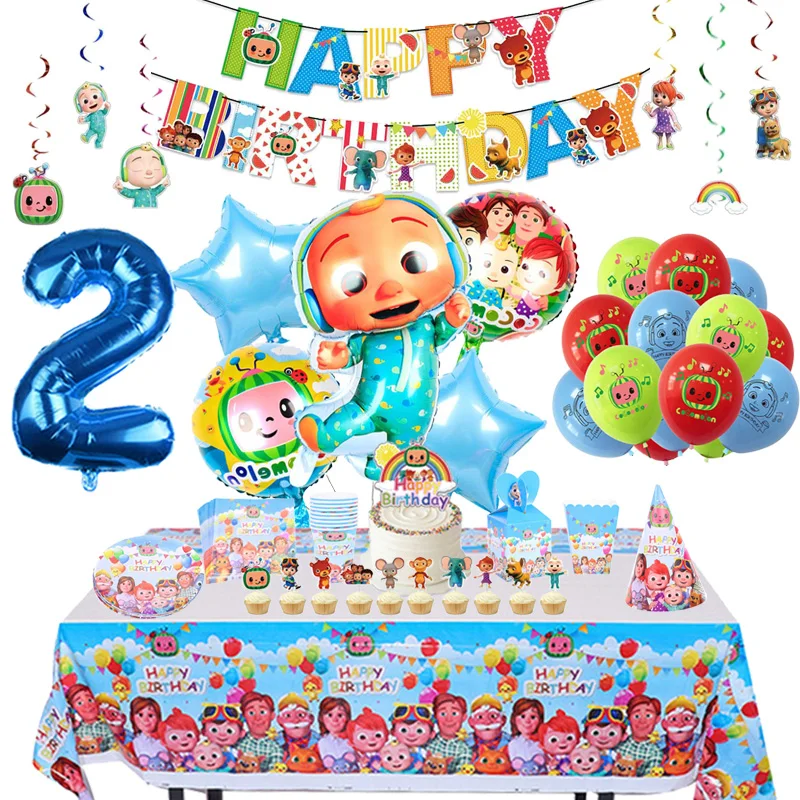 Cartoon Cocoomelon Birthday Party Decoration Foil Balloons Disposable Tableware For Kids Event Supplies Backdrop Latex Balloon