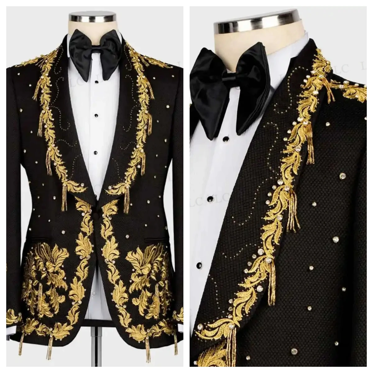 

2 Pieces One Button VelvetBlazer Pants Men Suits Beadings Appliques Fashion Tuxedo Slim Wedding Groom Prom Plus Size Customed