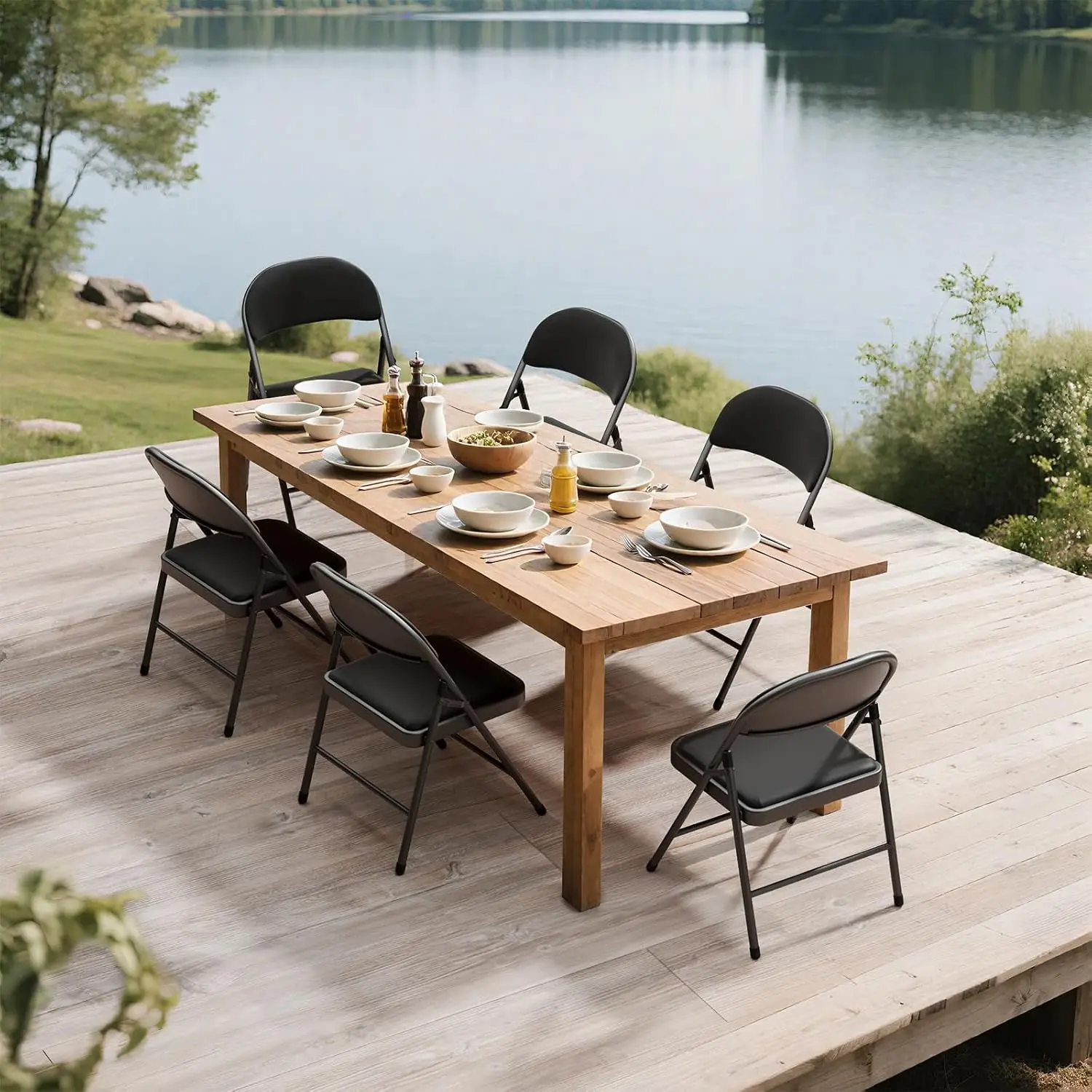 6 Pack Black Padded Folding Chairs with Metal Frame