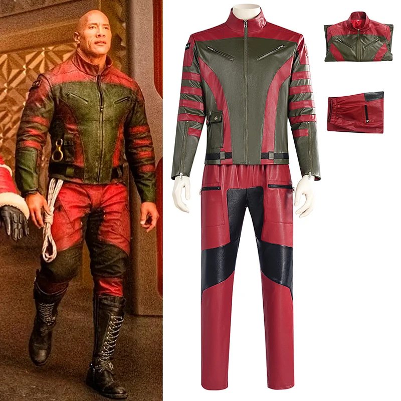 Adult Callum Drift Outfit Movie Dwayne Johnson Red One Costume Men Santa Bodyguard Red Leather Jacket Pants Set Cosplay