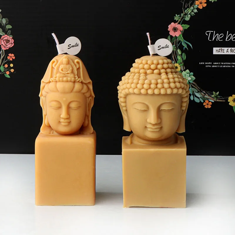 3D Buddha Maitreya Bust Portrait Candle Silicone Mold Buddha Head Sculpture Abstract Art Candle Making Plaster Resin Mould Decor