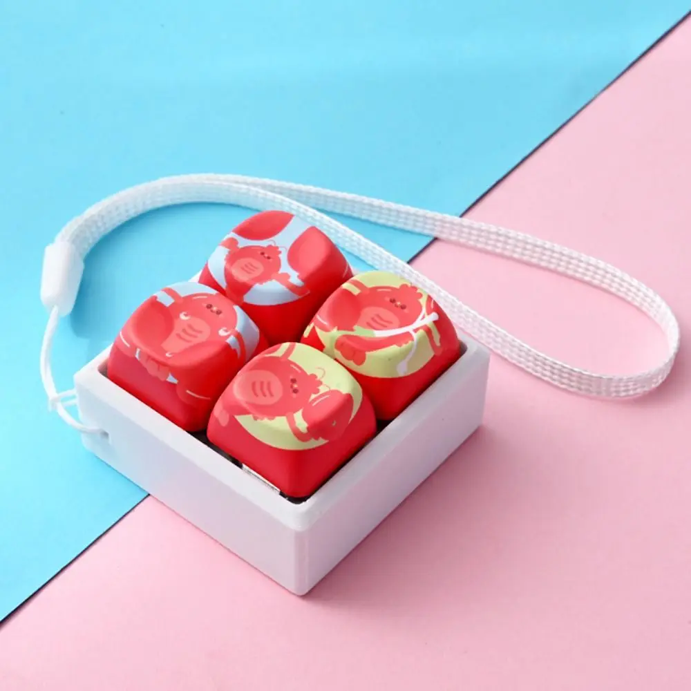 Silent 4 Keys Football Keyboard Keychain Mini Football Pattern Keyboard Fidget Clicker 4 Keys Lanyard Pocket Fidget Keychain