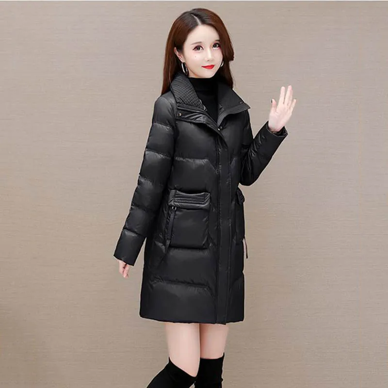 Women's Down  Loose Slim Midlength  Lapel High-end Fashion Middle-aged Mother Winter White Duck Down Warm Coat Female Tide