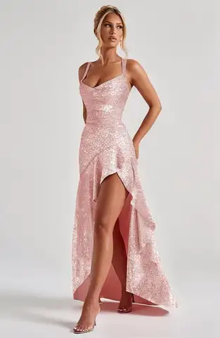 Paljettfyllda balklänningar för tonåringar Hi-Low A-linjeformade cocktailklänningar för kvinnor Aftonklänning Studentklänning 8 best sales semiformella klänningar för tonåringar - №8