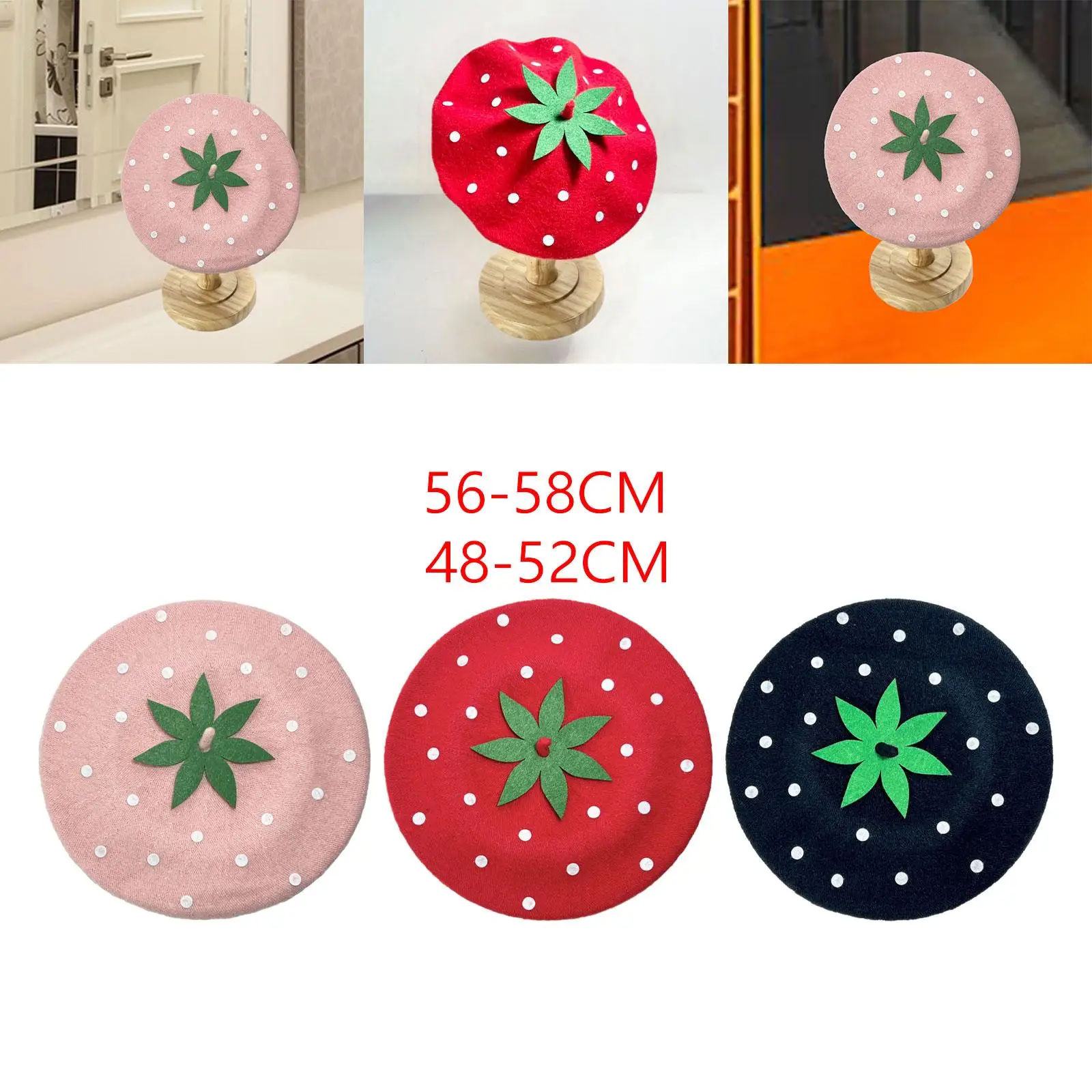 Strawberry Beret Hat Breathable Warm Headwear Streetwear Beanie Elegant Painter Hat for Party Festival Christmas New Year Girls