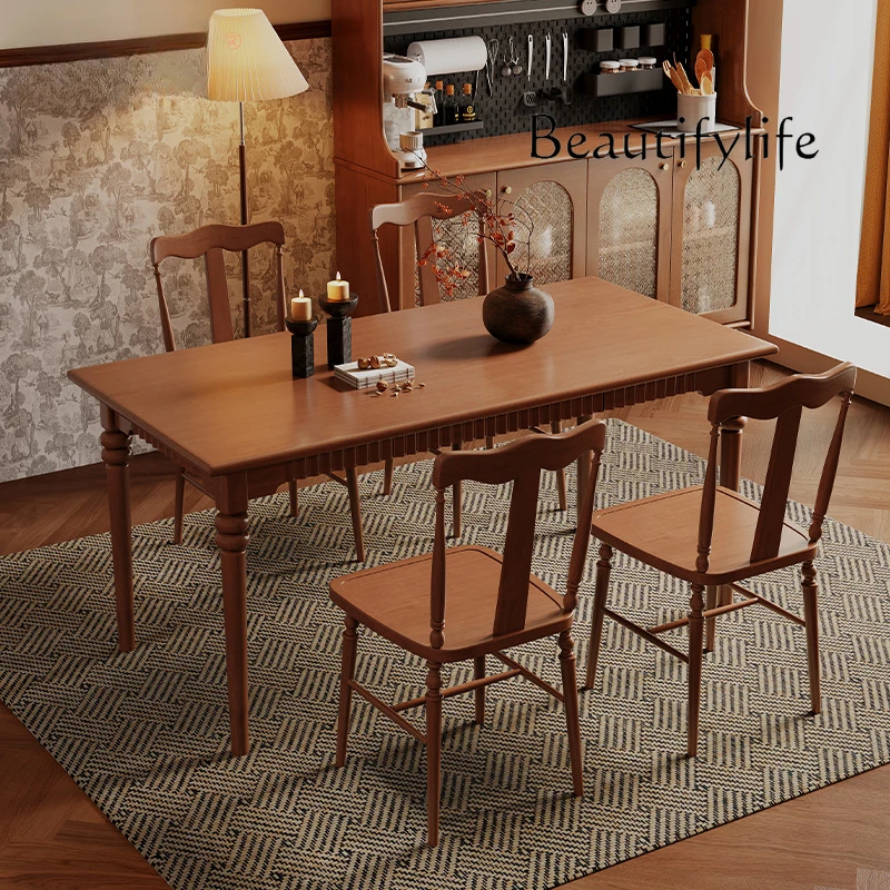 French Retro Solid Wood Dining Tables and Chairs Set Household Small Apartment Rectangular Antique Style Dining Table