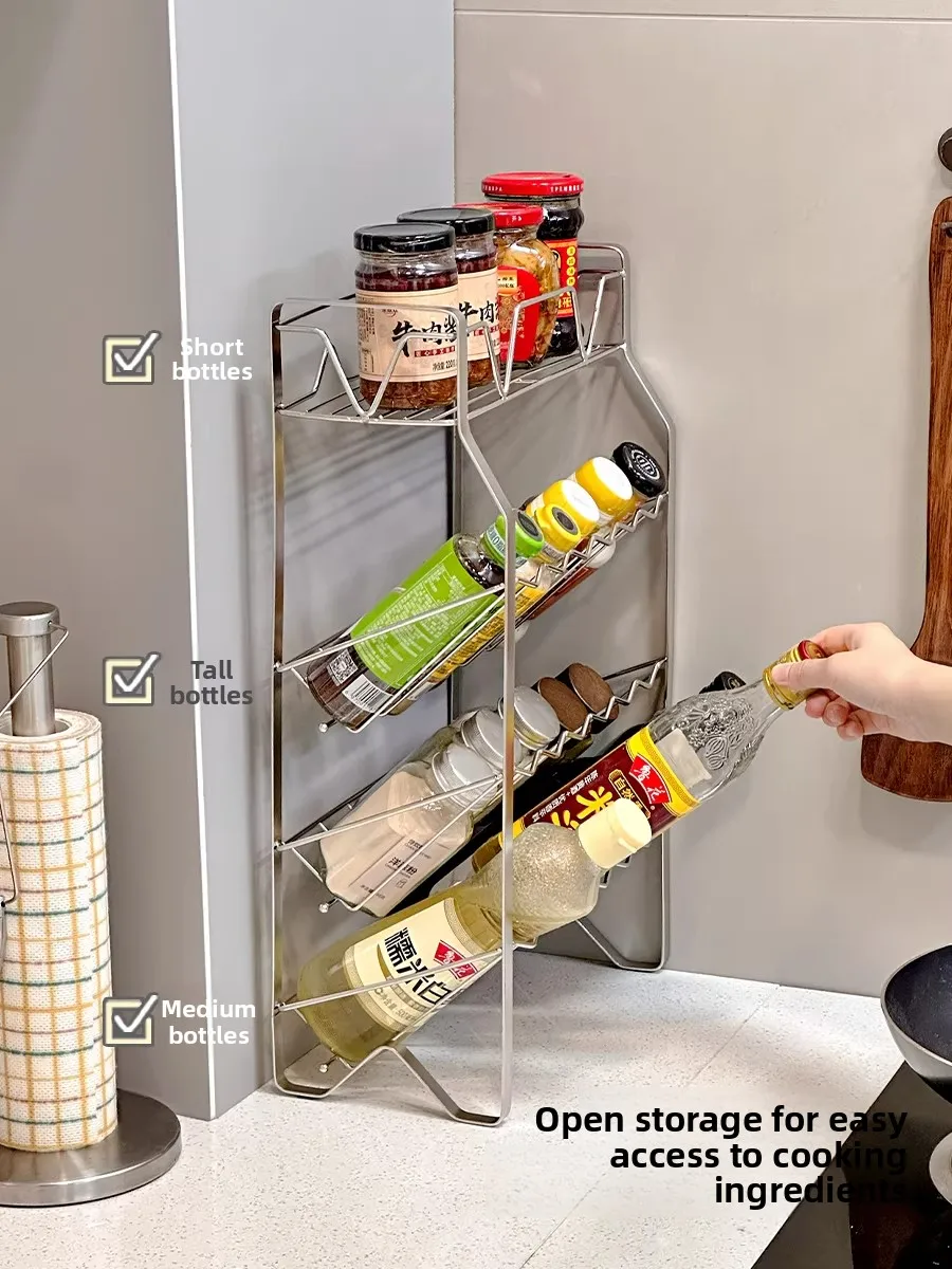 

Multi-Functional Stainless Steel Kitchen Corner Spice Rack Multi-Layer Countertop Style Storage Shelf for Oil Salt Sauce Vinegar