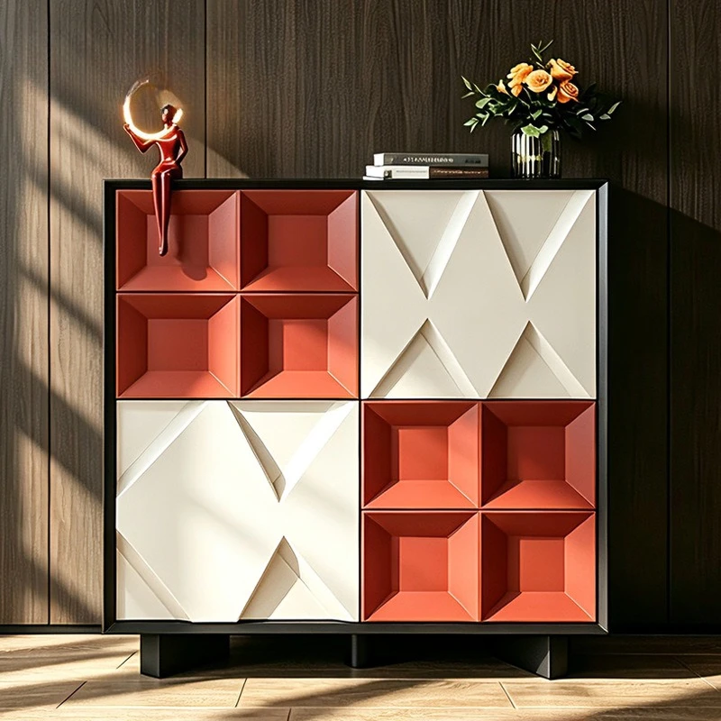 Italian minimalist new chest cabinet, abstract design paint storage cabinet, carved paint decorative cabinet at the entrance