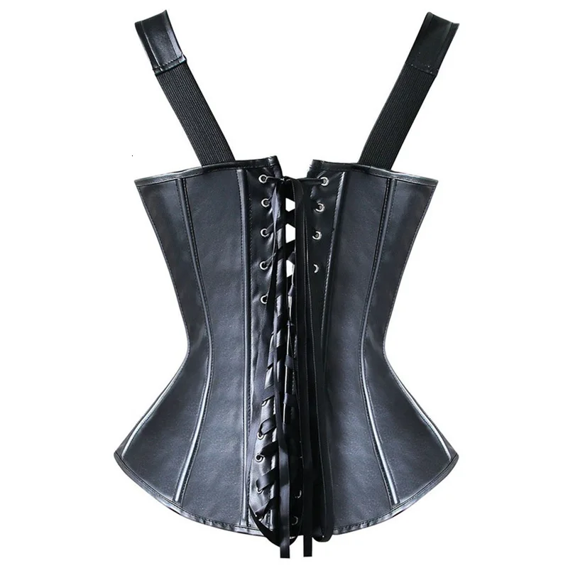 Faux Leather Harness Court Shaper Overbust Corselet Women Sexy Buckled Bustier Waist Trainer Vest Corset Overbust Steampunk