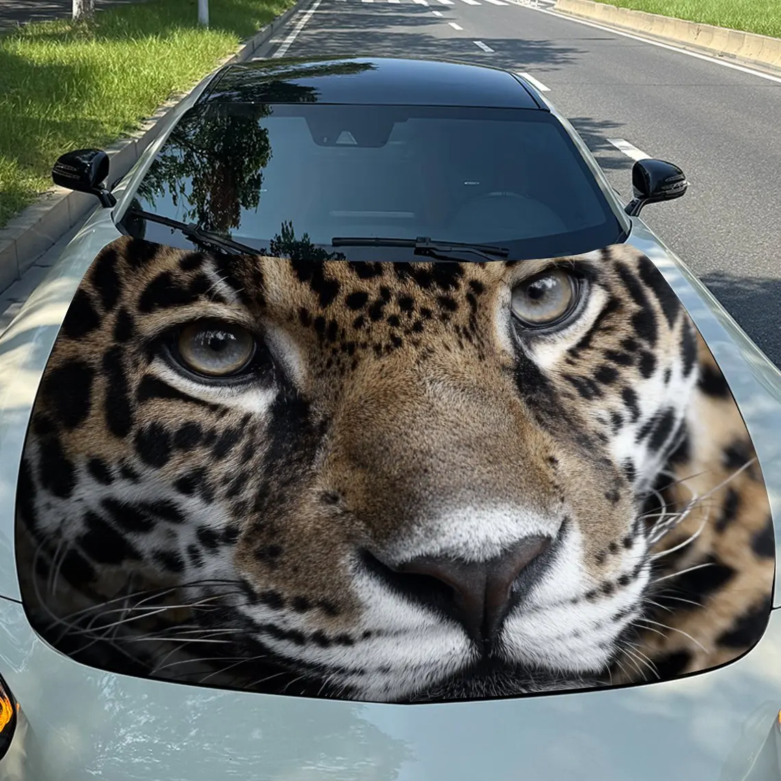 

Car Decals Jaguar Portrait Design, featuring a jaguar's visage, radiating a keen and powerful charm Car Hood Sticker, Waterproof