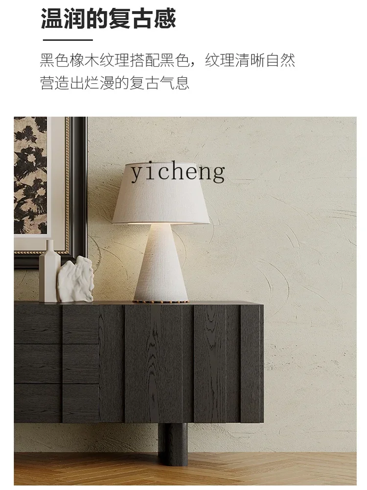 y14-Mid-Ancient Solid Wood TV Cabinet Retro Living Room High Black Floor Cabinet