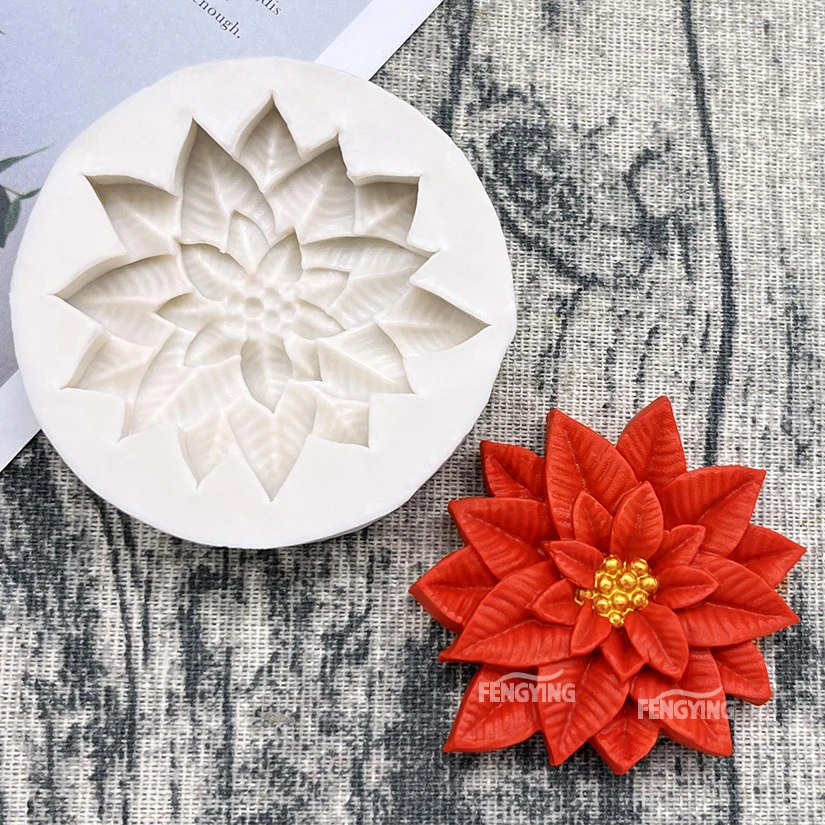 Poinsettia Christmas Flower Silicone Fondant Cake Chocolate Candy Jello Silicone Decorating Mould Tools