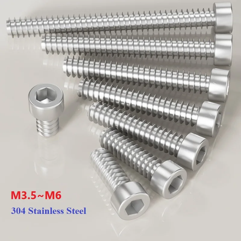 304 Stainless Steel Hexagon Socket Cap Head Flat Tail Self-tapping Screws M3.5 M4 M5 M6 Length 6-50mm