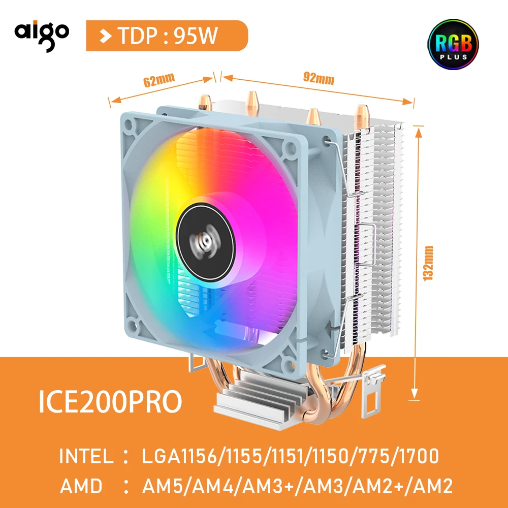 Aigo Ice200pro Air Cpu Koeler 2 Heatpipes Radiator Koeling 3pin Pwm Ventilator Stille Ventilator Voor Intel 115x 1200 1700 Am4 Am5 Amd