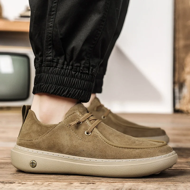 Retro Style Casual Breathable Trend Low Top Board Shoes Urban Business Commuting Leather Shoes Flat Bottomed Non Slip Mens Shoes