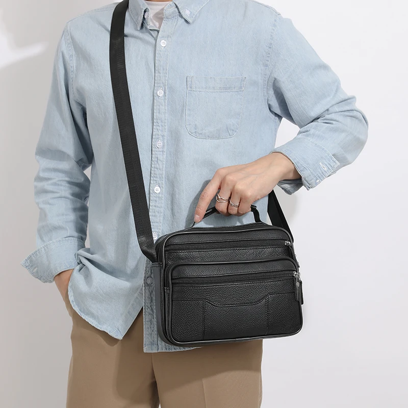 2023 Simple Men Geniune Leather Pures Bag For Business Korean Soft Style Casual Shoulder Messenger Soft Handbag Crossbody Bags