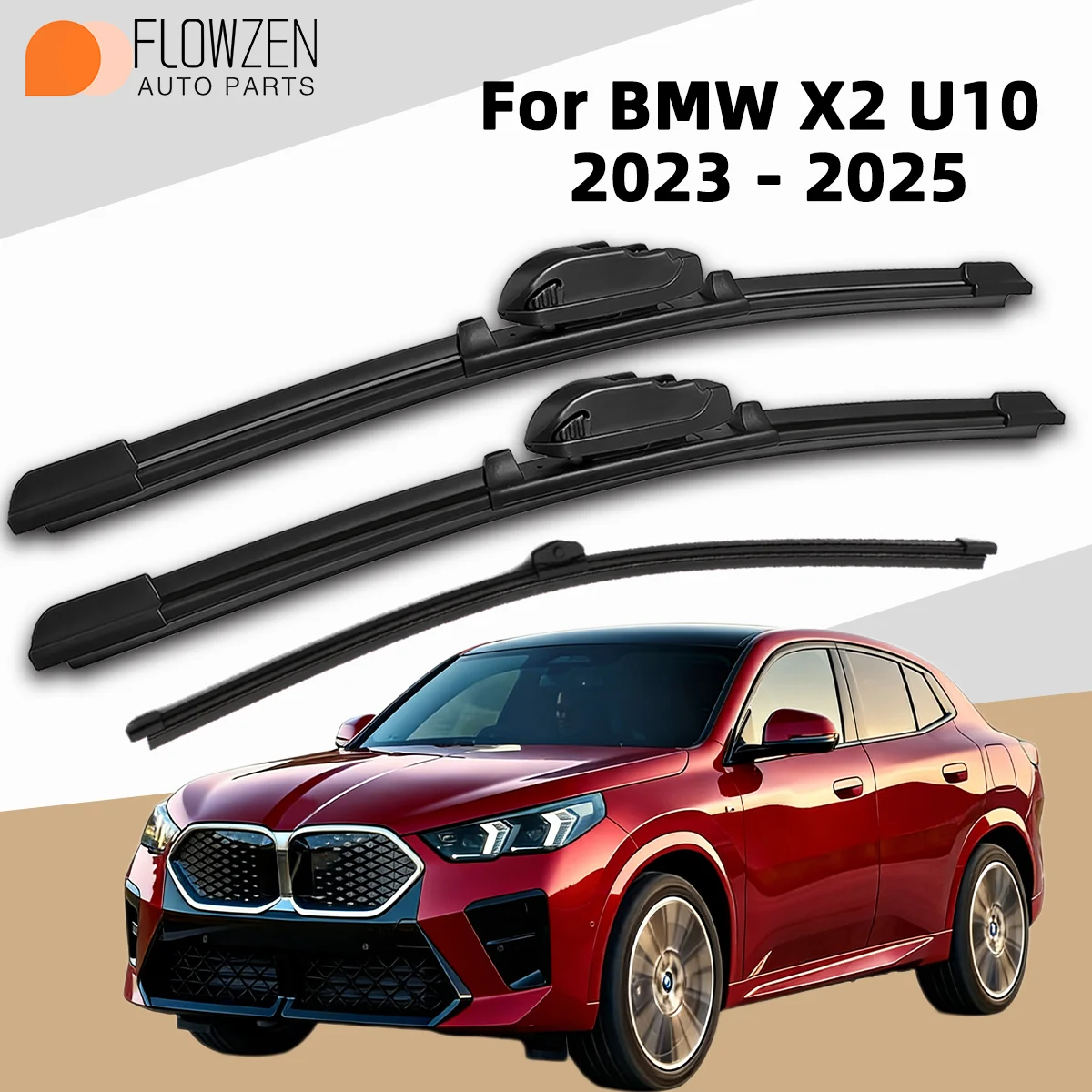 FLOWZEN 1/3PCS Rear Wiper And Front Windshield Wiper Kit For BMW X2 U10 2023 - 2025 Wiper Kit Car Accessories