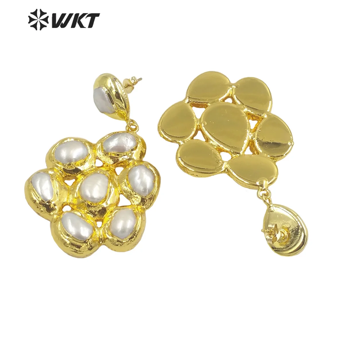 WT-MPE085 WKT Amazing Gorgeous Natural Freshwater Pearl Earrings Royal Precious Big Dangle Statement Women Earrings