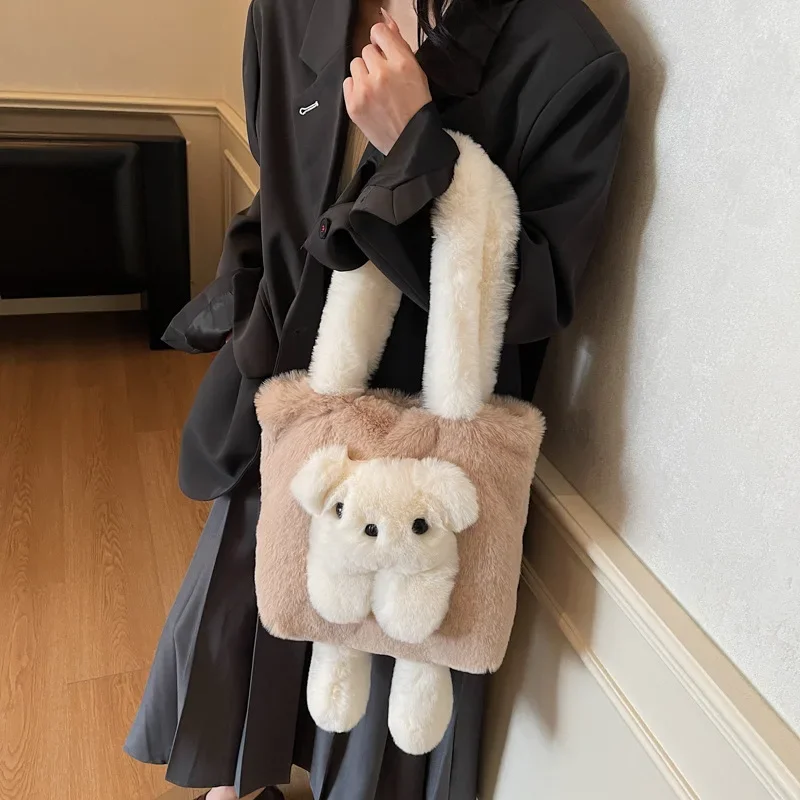 

Cute Little Bear Cartoon Girl Large Capacity Shoulder Tote Bag Versatile Handbag for Women