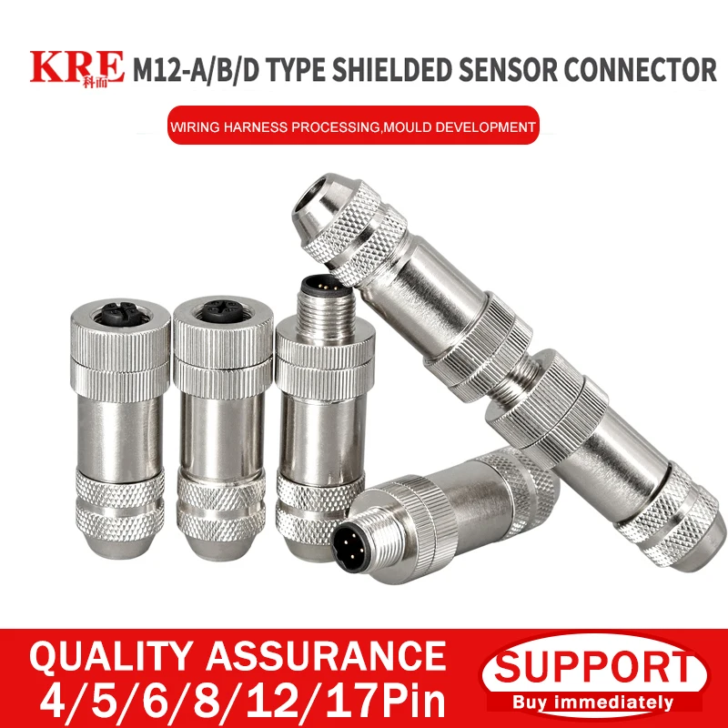 

KRE 5/10/20 PCS M12-4/5/6/8-Core Male Female Shielded Sensor Connectors Metal Assembly Aviation Plug