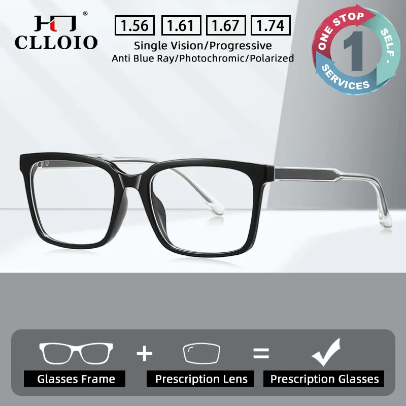 CLLOIO Lunettes de vue minimalistes et polyvalentes de style décontracté, anti-lumière bleue, pour myopie, monture carrée, verres progressifs pour la lecture